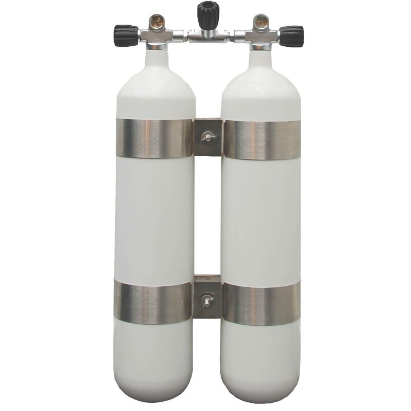 Faber Doppel 7 L /300 bar Stahl TG mit V4TEC Schellen breiter Abstand und Absperrbrücke