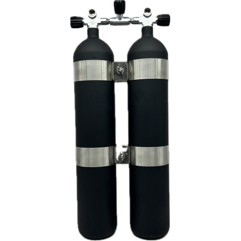 [32001655] ECS Doppel 8,5L /232 bar Stahl TG konkav ( matt schwarz ) mit V4TEC Schellen und Absperrbrücke