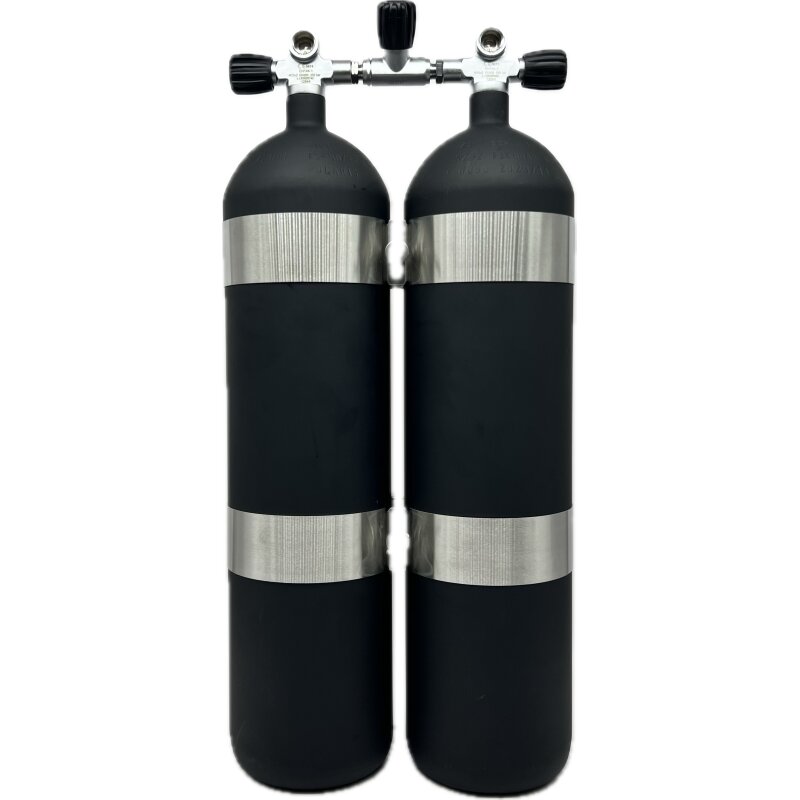 ECS Doppel 12L lang/232 bar Stahl TG konkav ( matt schwarz ) mit V4TEC Schellen und Absperrbrücke
