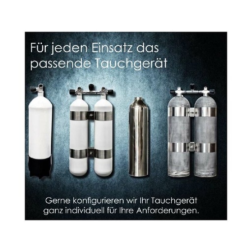 [32000111] ECS Doppel 7 L /300 bar Stahl TG mit V4TEC Schellen breiter Abstand und Absperrbrücke